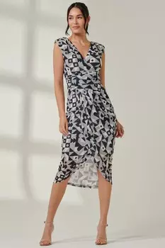 Платье футляр с сетчатым запахом и сборками Jolie Moi, черный