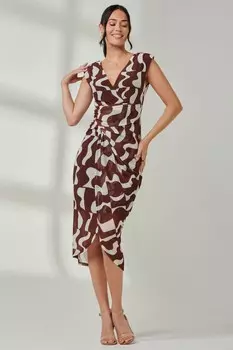 Платье футляр с сетчатым запахом и сборками Jolie Moi, коричневый