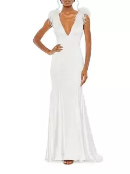 Платье-футляр с украшением из перьев Mac Duggal, белый