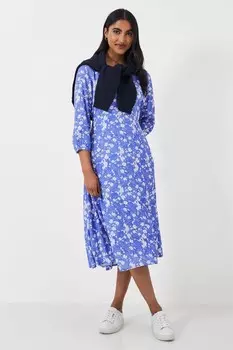 Платье футляр с V образным вырезом и длинными рукавами Crew Clothing Company, синий