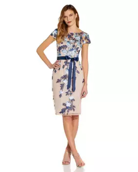 Платье-футляр с вышивкой Adrianna Papell, бежевый