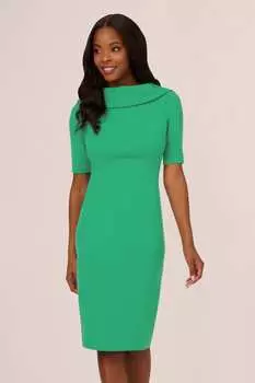 Платье-Футляр с высоким воротником и v-образным вырезом на спине Adrianna Papell, зеленый
