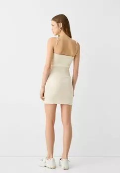 Платье-футляр Shirred Bershka, песочный