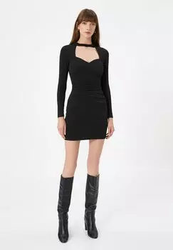 Платье-футляр Slim Fit Cut Out Detail Long Sleeve Mini Koton, черный