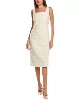 Платье-футляр St. John с квадратным вырезом из смесовой шерсти, белый