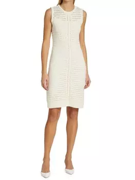 Платье-футляр St. John вязаное крючком, светло-бежевый