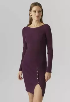 Платье-футляр Vero Moda ABA BUTTON LS BOATNECK GA EXC, цвет winetasting