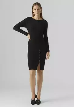 Платье-футляр Vero Moda ABA BUTTON LS BOATNECK GA EXC, черный