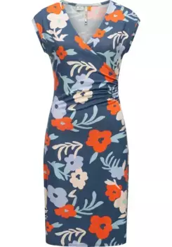 Платье-футляр в стиле Ragwear "Crupi Print", летнее облегающее фигуру платье с рюшами на талии, цвет Petrol