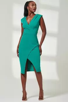 Платье футляр Yseult с V образным вырезом и разрезом Jolie Moi, зеленый