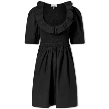 Платье GANNI Cotton Poplin Open-Neck Smock Mini Dress
