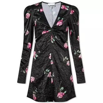 Платье GANNI Crinkled Satin V-Neck Mini Dress