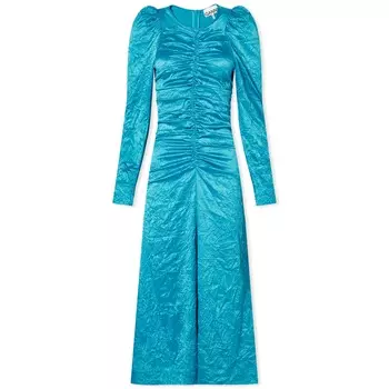 Платье Ganni Satin O-Neck Midi, цвет Algiers Blue