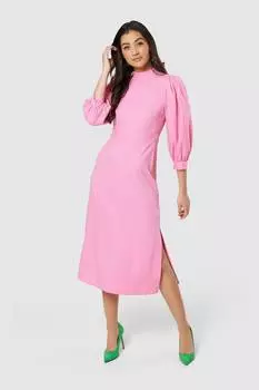 Платье-Гармошка миди с пышными рукавами Closet London, розовый