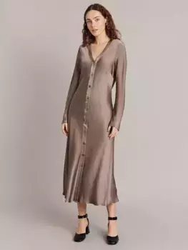Платье Ghost Kaia Button Through Satin Midi, цвет pebble