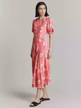 Платье Ghost Lainey Floral Print Puff Sleeve Midi, цвет pink/multi