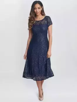 Платье Gina Bacconi Genny Sequin Lace, темно-синий