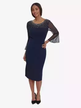 Платье Gina Bacconi Maurine Beaded, цвет navy/silver