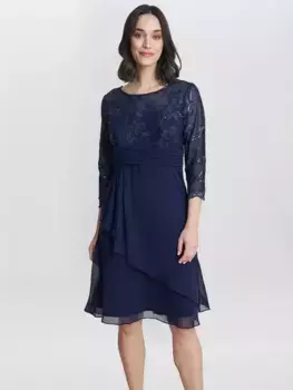 Платье Gina Bacconi Petite Thandie Embroidered Bodice, темно-синий