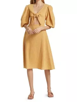 Платье Ginny Rhode миди в клетку с вырезом и завязками спереди, желтый