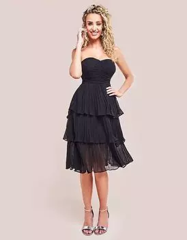 Платье Goddiva Pleated bandeau bodice chiffon tiered midi in black