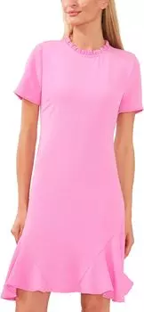 Платье-годе с оборками на шее CeCe, цвет Bright Peony