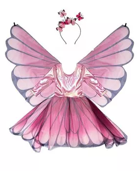 Платье Great Pretenders с бабочкой, крылышками и повязкой на голову — 3–6 лет, розовый