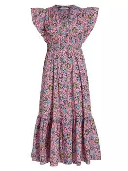 Платье Greta Derek Lam 10 Crosby миди с цветочным принтом и рукавами-крылышками, розовый