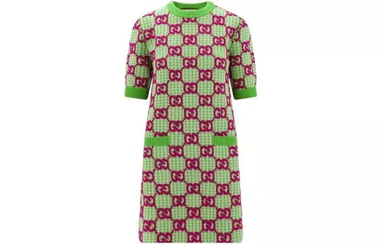 Платье Gucci с короткими рукавами, зеленый