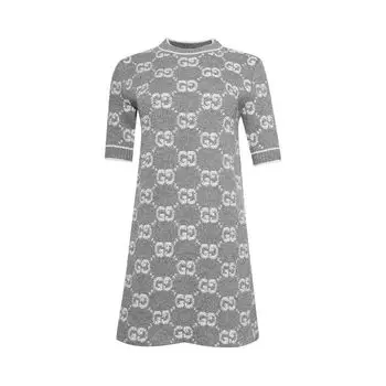Платье Gucci Wool Boucle Jacquard Dress Grey/Ivory, серый