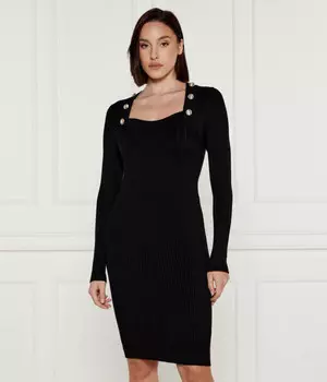 Платье Guess Marciano с квадратным вырезом и декоративными пуговицами, черный