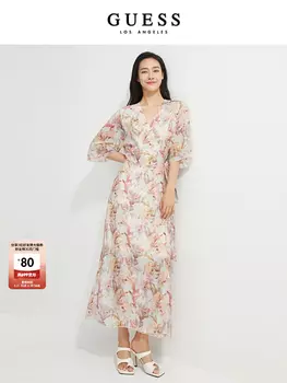 Платье Guess с цветочным принтом, белый / желтый