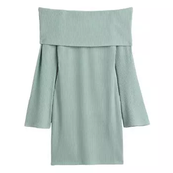 Платье H&amp;M Off-the-shoulder Ribbed, пастельно-зеленый