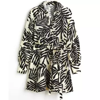 Платье H&amp;M Patterned Tie-belt, кремовый/черный