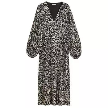 Платье H&M Pleated Wrap-front, черный/светло-бежевый принт