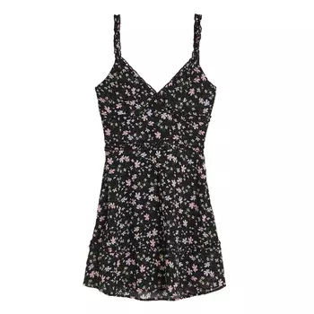 Платье H&M Ruffle-trimmed Tie-detail, черный