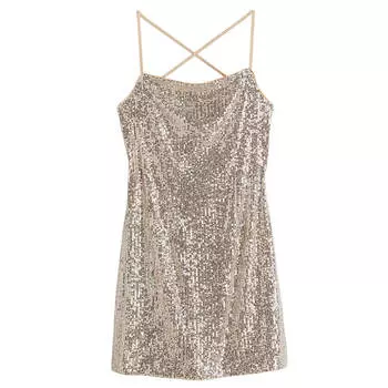 Платье H&amp;M Sequined Bodycon, бежевый/серебристый