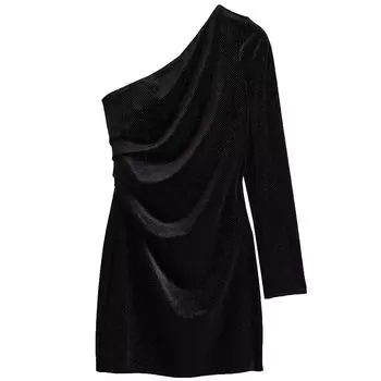 Платье H&amp;M Sparkling one-shoulder velor, черный/блеск
