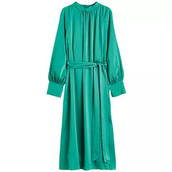 Платье H&amp;M Tie-belt Satin, темно-бирюзовый
