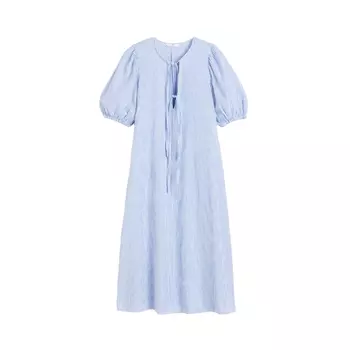 Платье H&M Tie-detail Linen-blend, синий