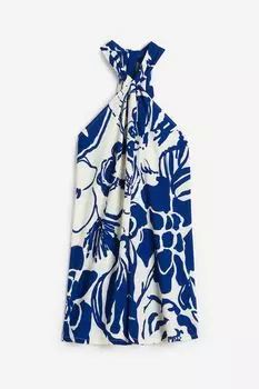 Платье H&M A-line Halterneck, синий/белый