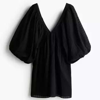 Платье H&M Balloon-sleeved Cotton, черный