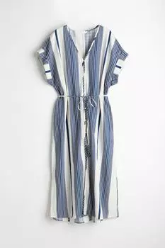 Платье H&M Button-front Crpe Dress, белый/синий