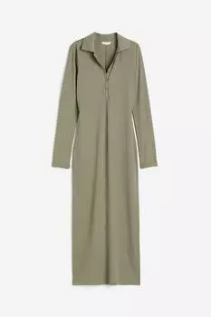 Платье H&M Collared Jersey, хаки