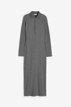 Платье H&M Collared Jersey, темно-серый