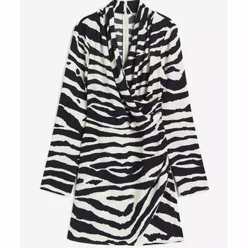 Платье H&M Draped Wrap Zebra Print, черный