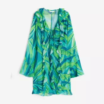 Платье H&M Flounced Chiffon, бирюзовый