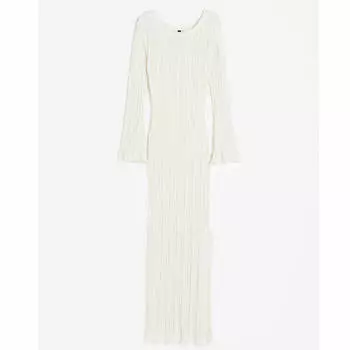 Платье H&M Frayed-edge Rib-knit, кремовый