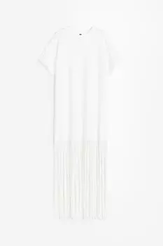 Платье H&M Fringe-trimmed T-shirt, белый