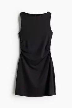 Платье H&M Gathered With Flared Skirt, черный
